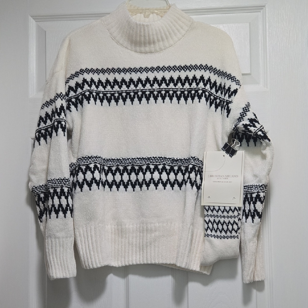 Christian Siriano White and Black Turtleneck Sweater